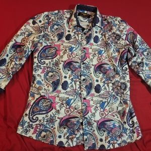 Mens (M) PREMIERE Long Sleeve Button Down Dress Shirt MULTI COLOR Flowers